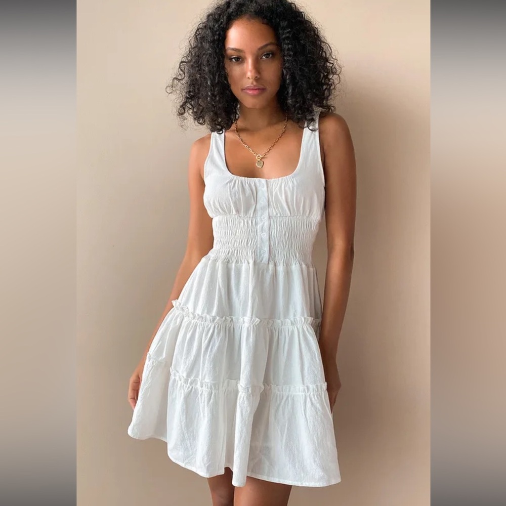 Your Sunny Day White Tiered Smocked Mini Dress
